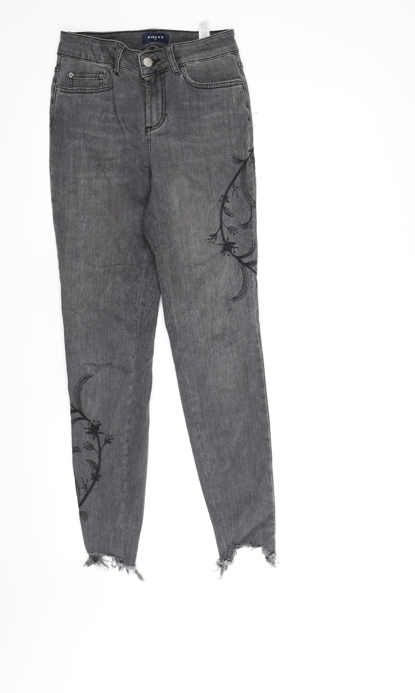 Pieces Womens Black Floral Denim Skinny Jeans Size XS L28 in