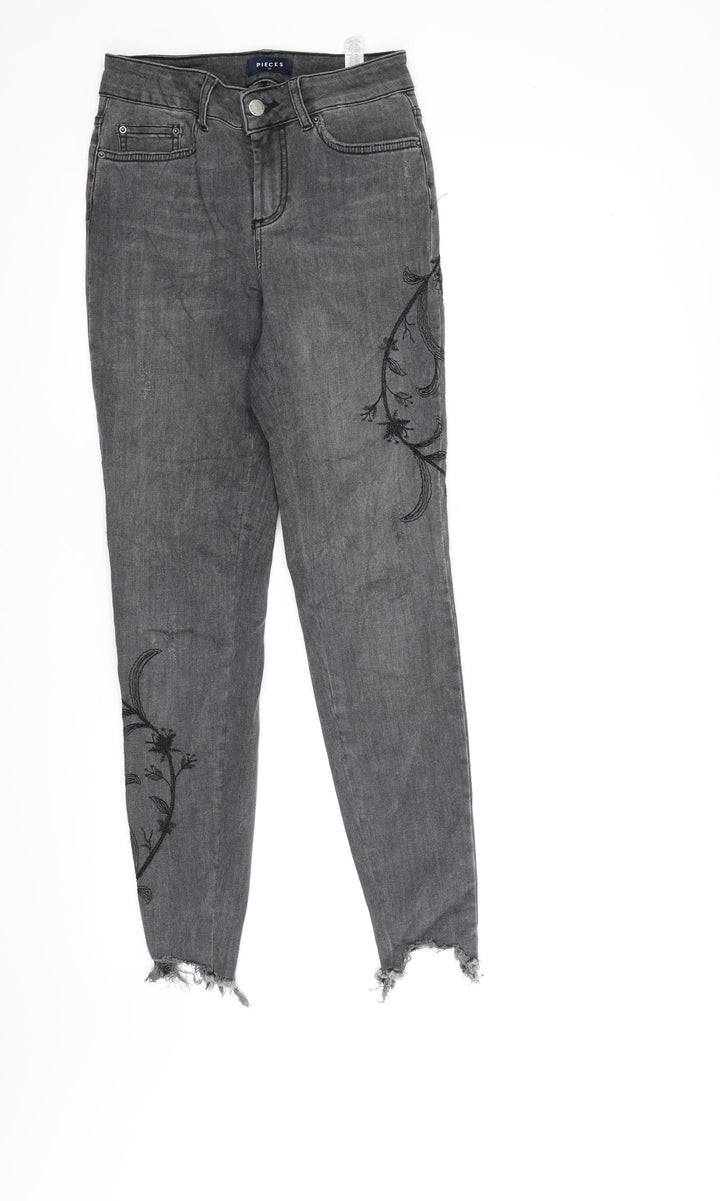Pieces Womens Black Floral Denim Skinny Jeans Size XS L28 in