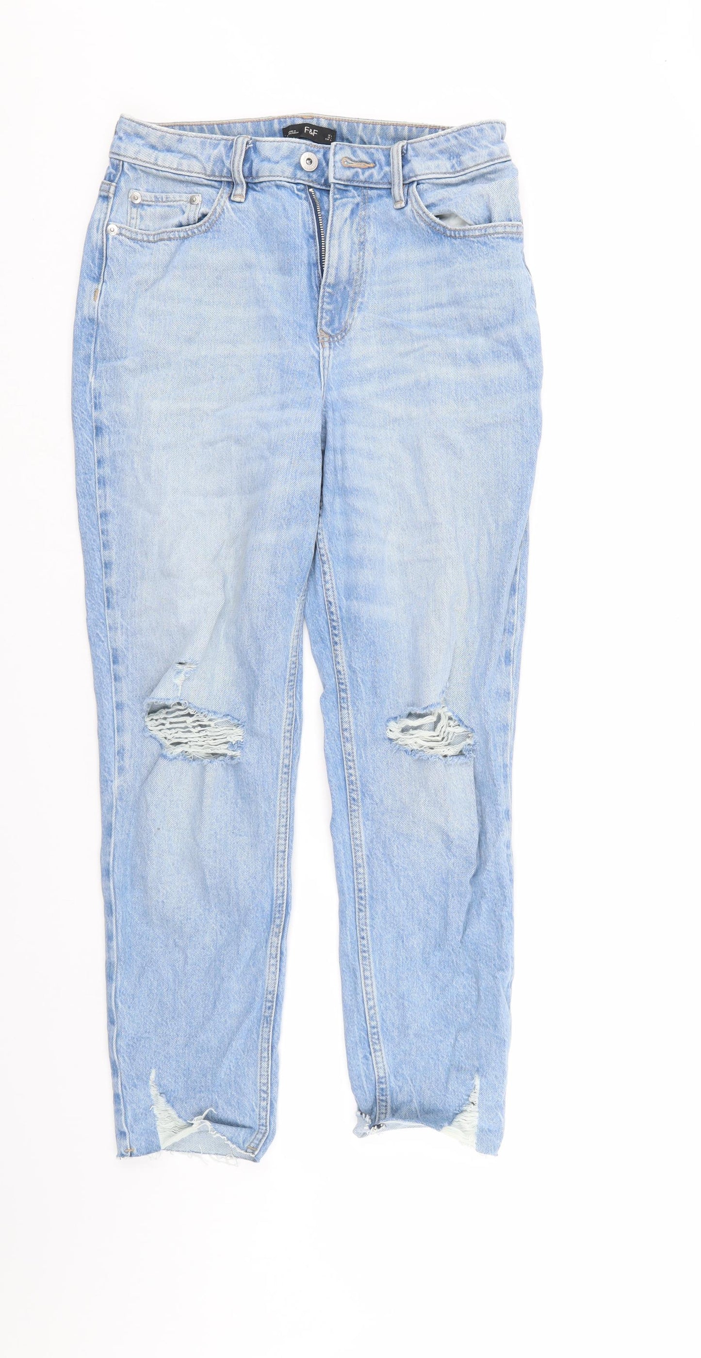 F&F Womens Blue  Denim Straight Jeans Size 8 L26 in