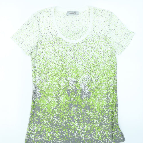 Alexara Womens Green Floral  Basic T-Shirt Size 10