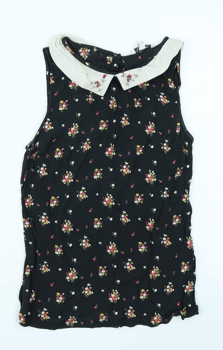 New Look Womens Black Floral  Basic Blouse Size 8