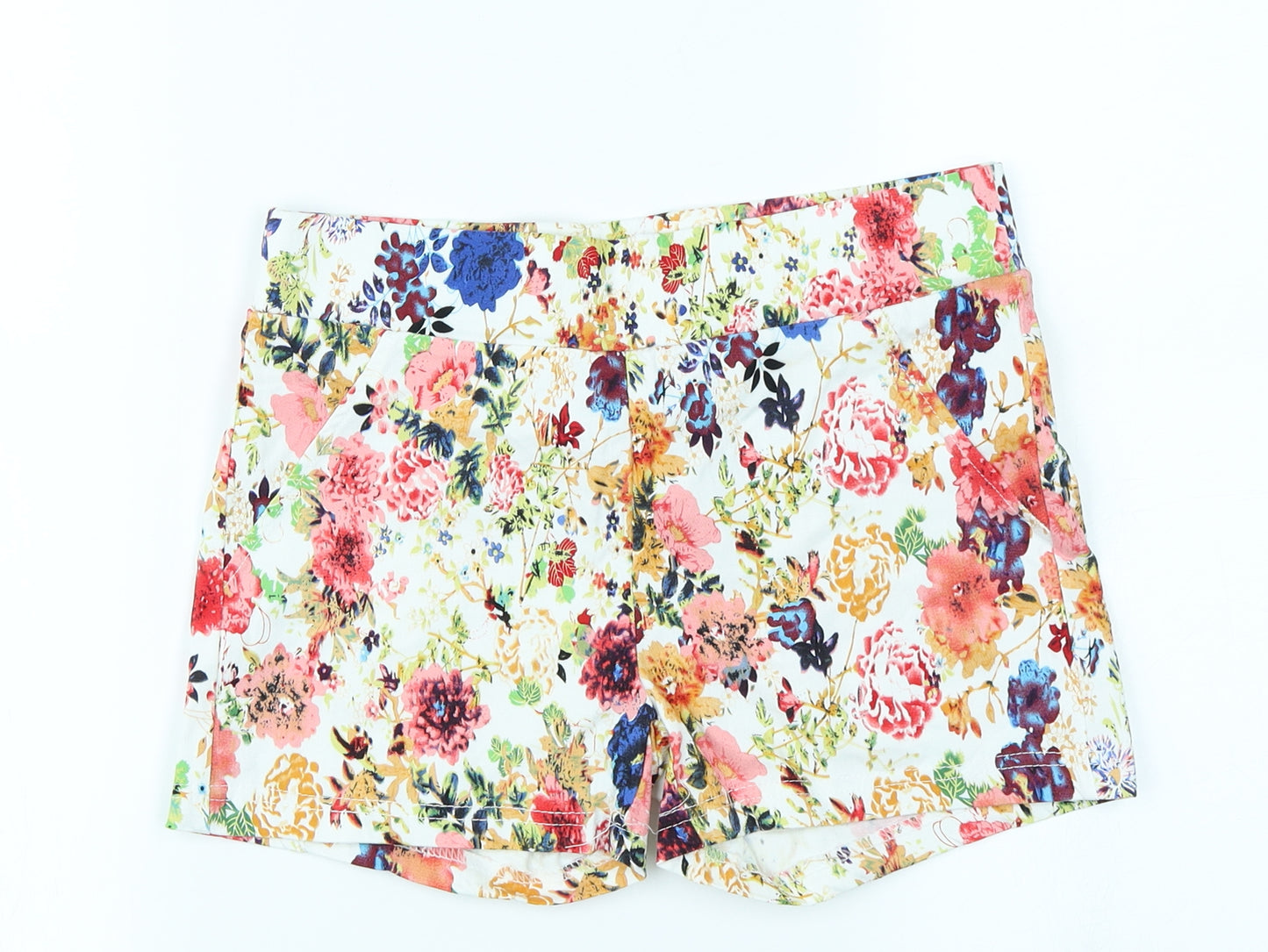 Boohoo Womens White Floral  Hot Pants Shorts Size L