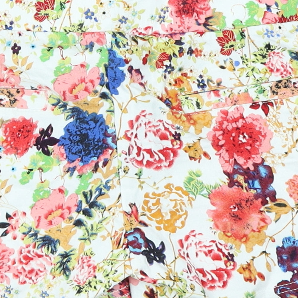 Boohoo Womens White Floral  Hot Pants Shorts Size L