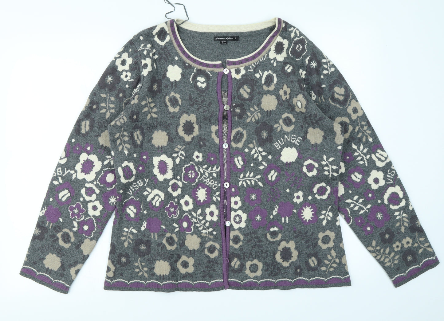 Gudrun Sjöden Womens Grey Floral  Cardigan Jumper Size L