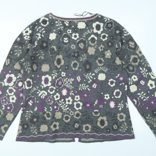 Gudrun Sjöden Womens Grey Floral  Cardigan Jumper Size L