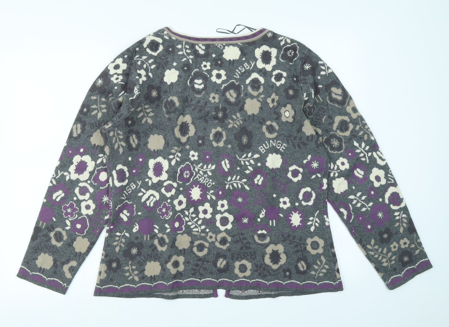 Gudrun Sjöden Womens Grey Floral  Cardigan Jumper Size L