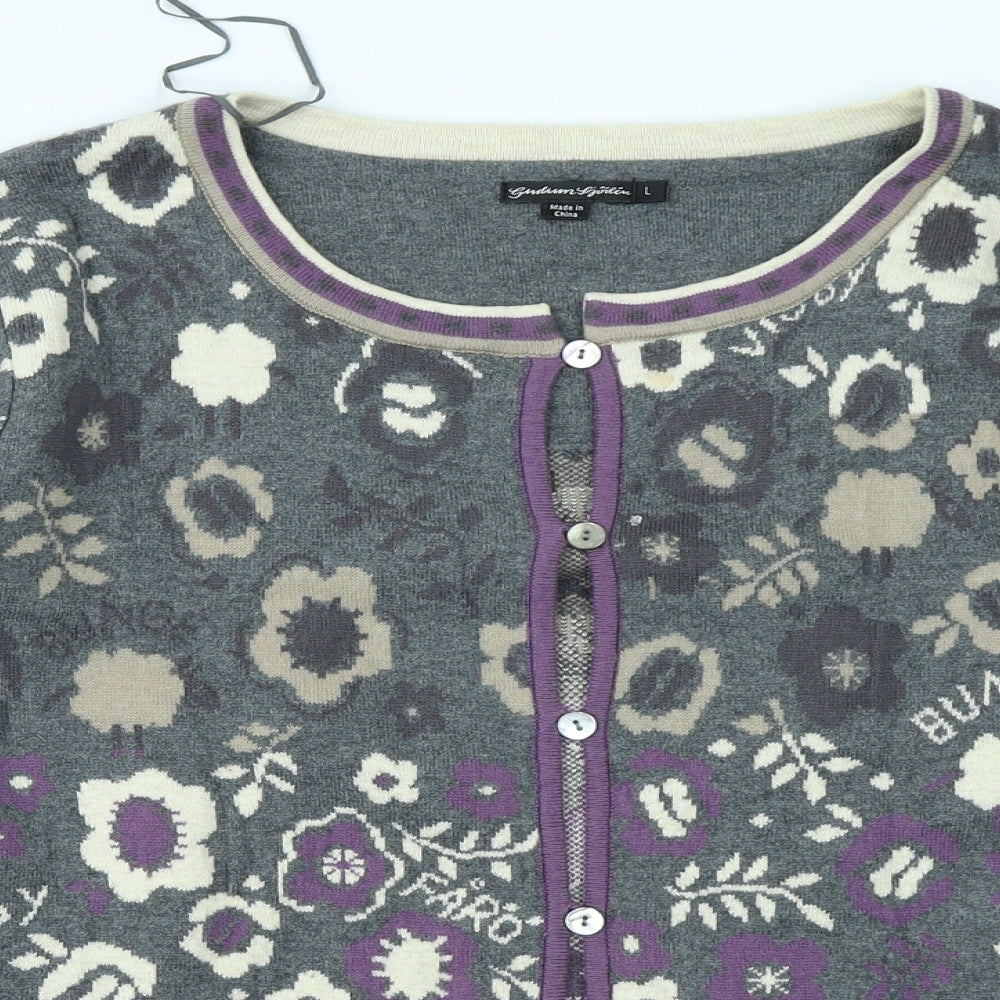 Gudrun Sjöden Womens Grey Floral  Cardigan Jumper Size L