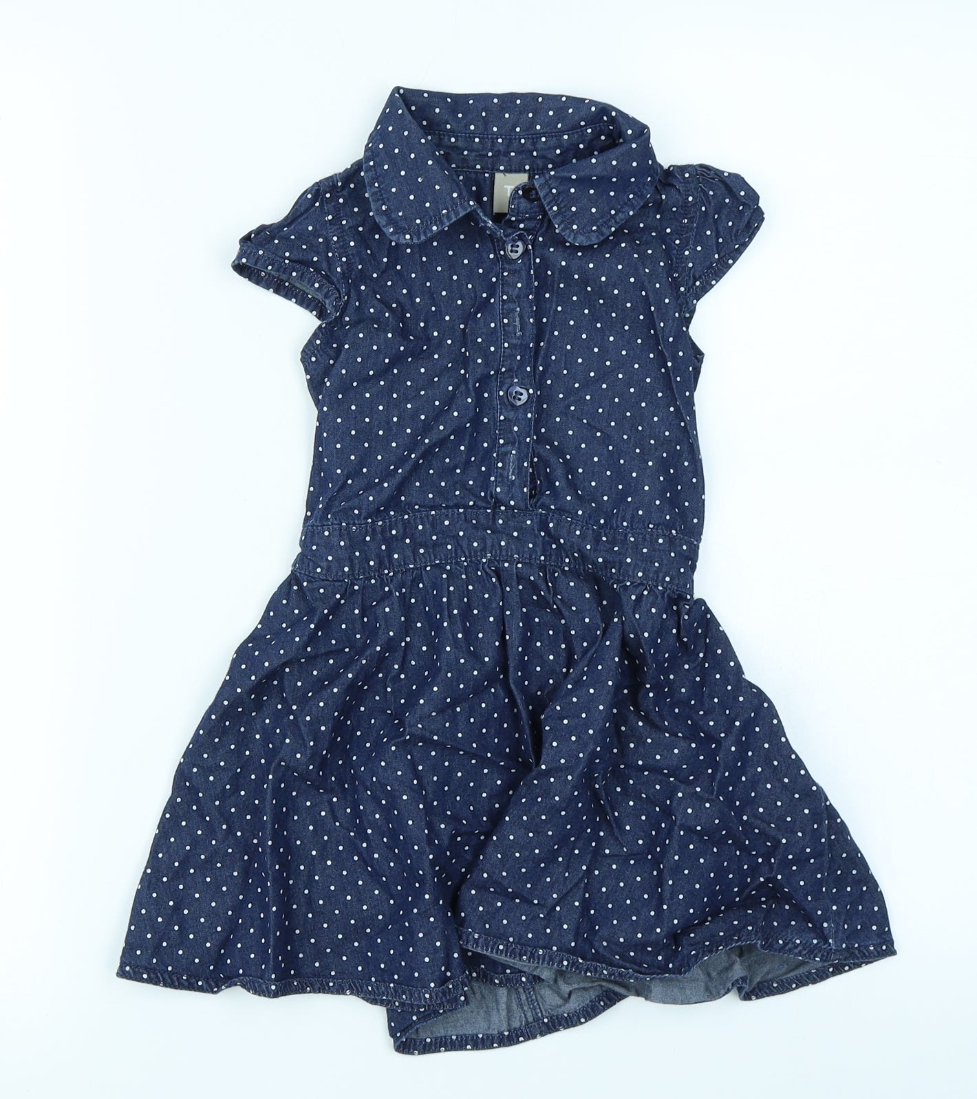 TU Girls Blue Spotted Denim Skater Dress  Size 2-3 Years