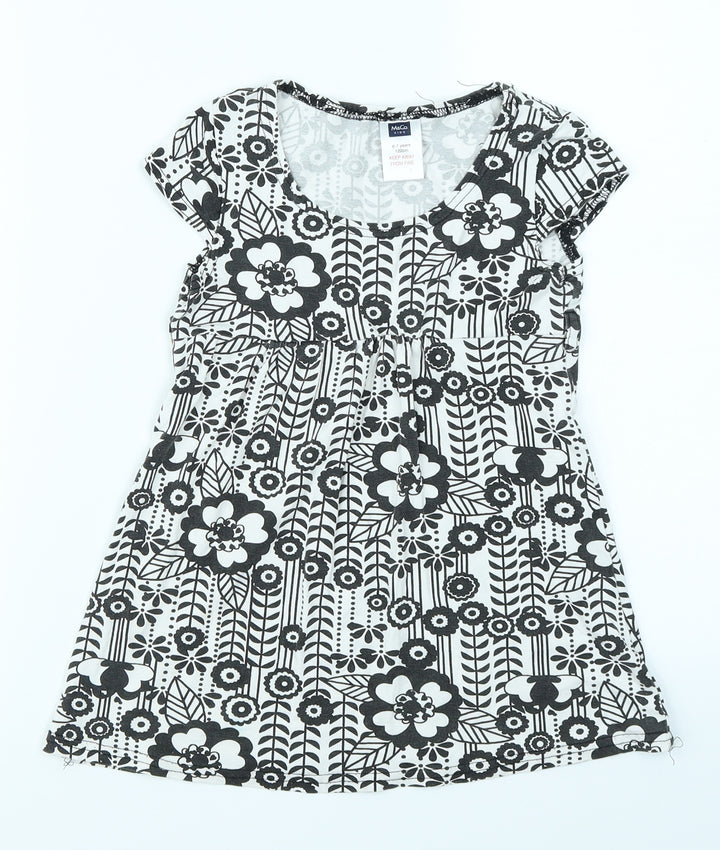 M&Co Girls Black Floral Skater Dress Size 6-7 Years