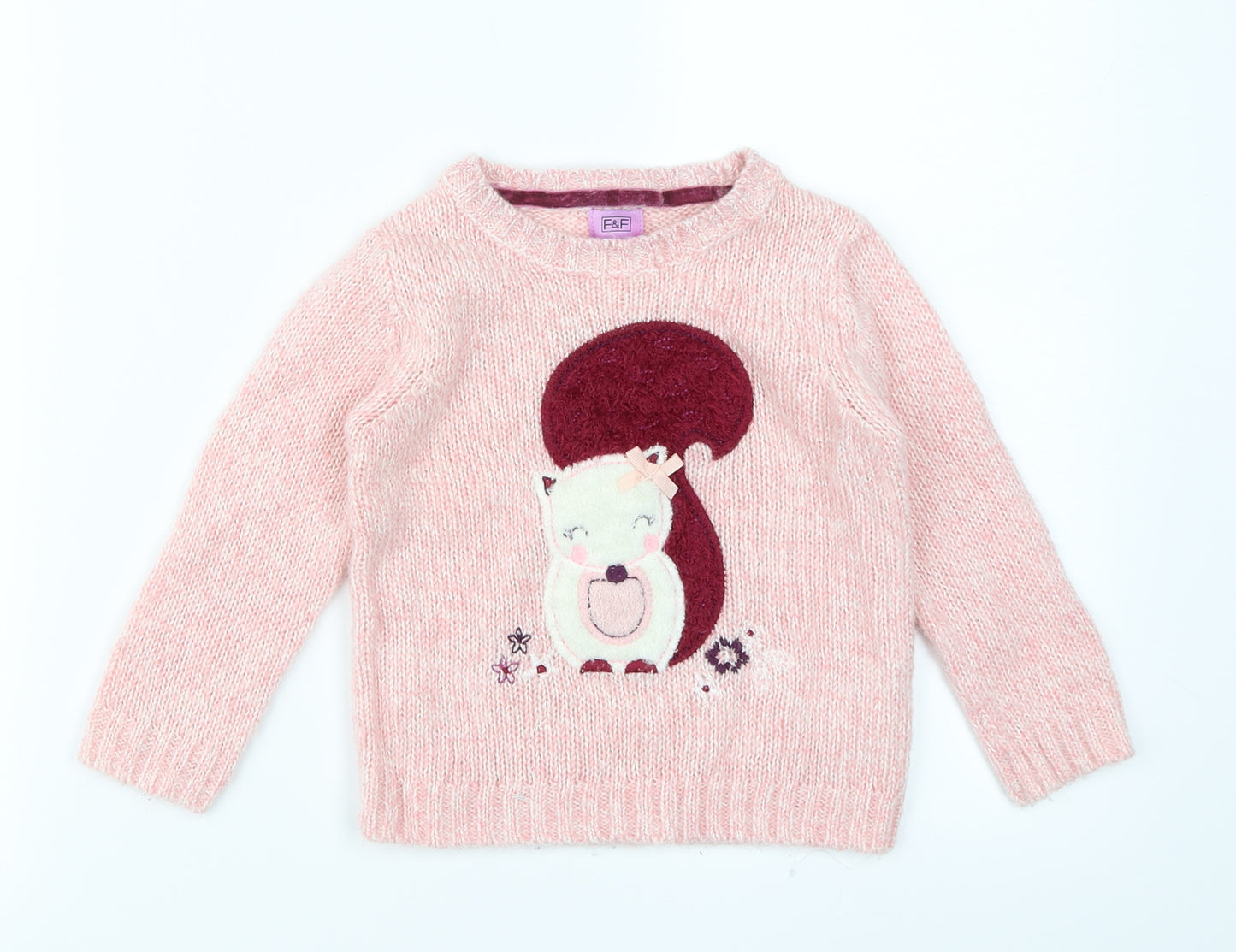 F&F Girls Pink   Pullover Jumper Size 2-3 Years  - Squirrel