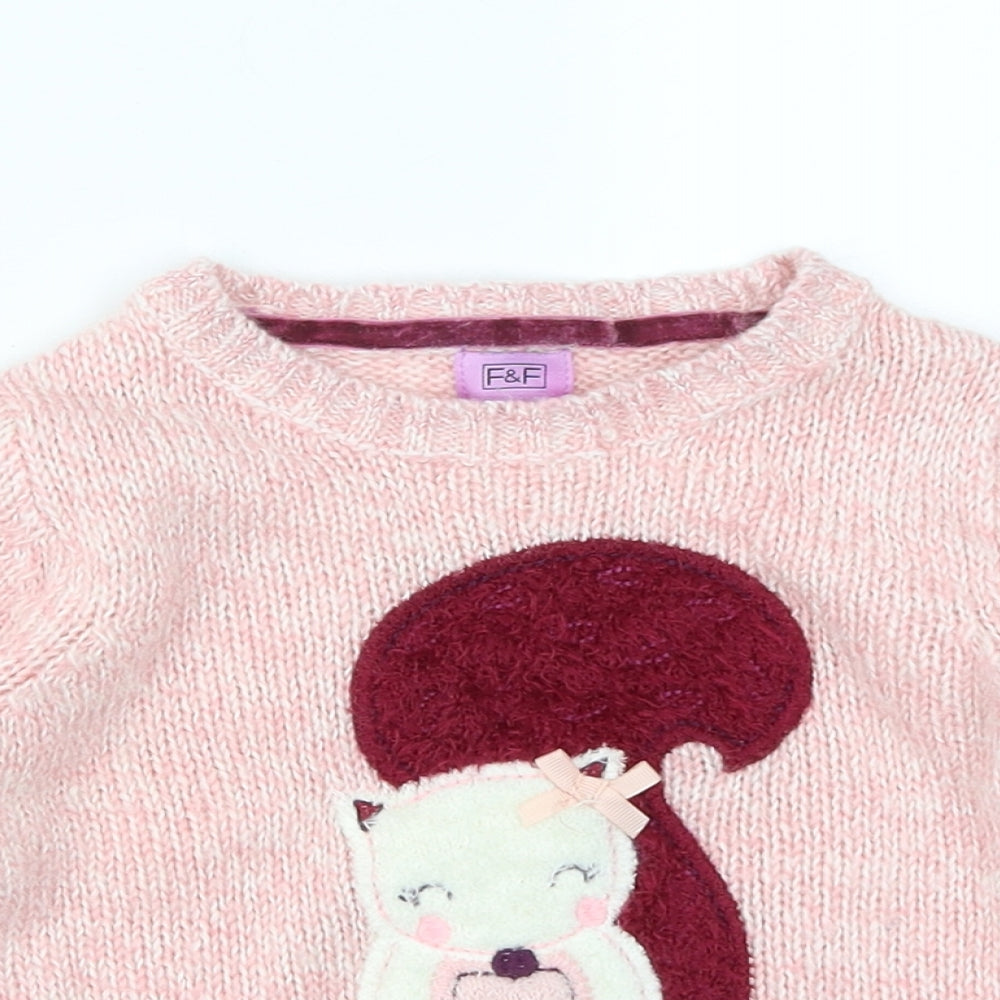 F&F Girls Pink   Pullover Jumper Size 2-3 Years  - Squirrel