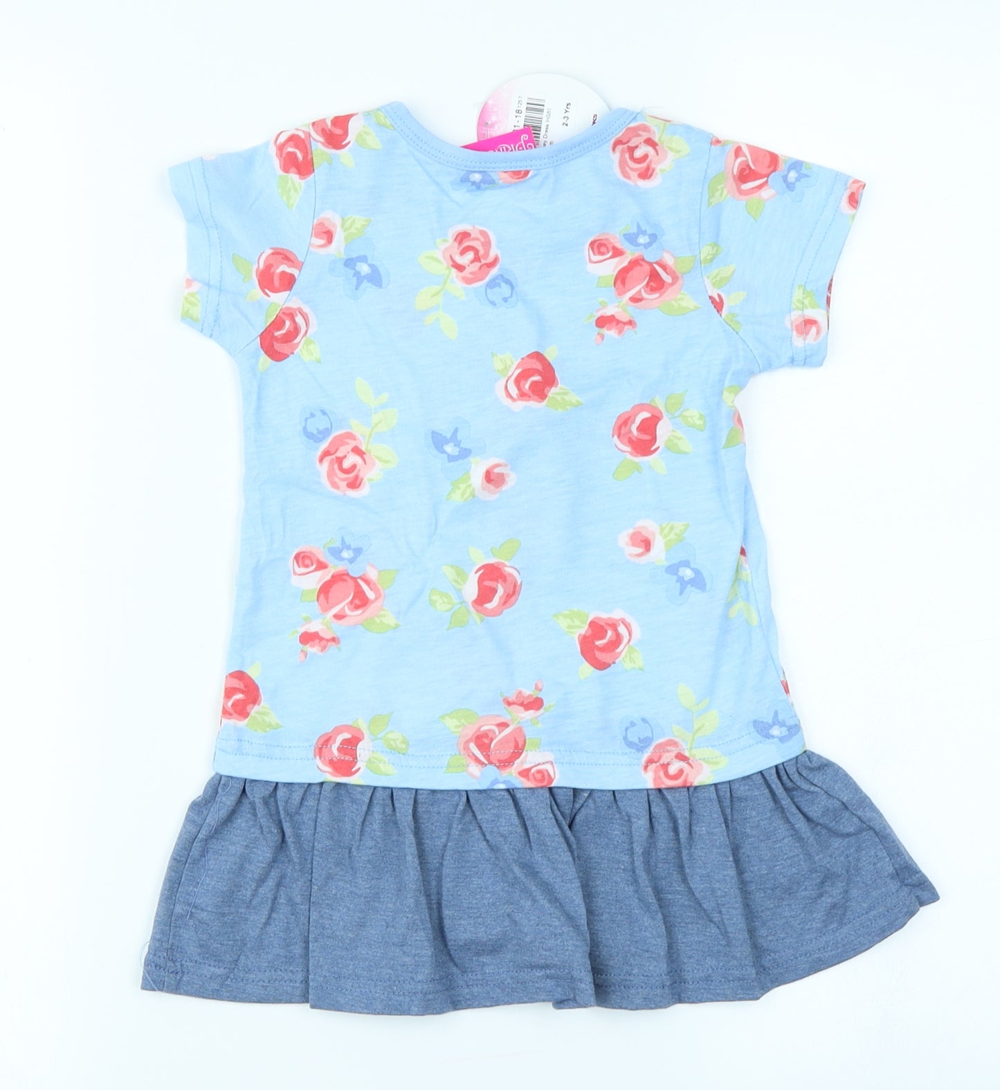Disney Princess Girls Blue Floral  T-Shirt Dress  Size 2-3 Years
