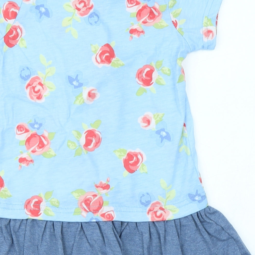Disney Princess Girls Blue Floral  T-Shirt Dress  Size 2-3 Years