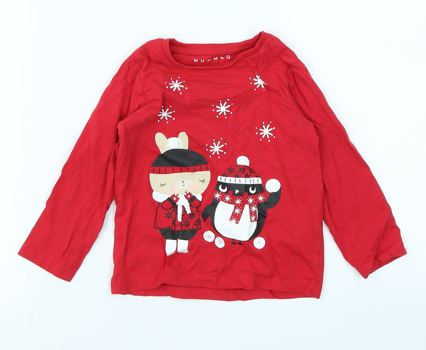 Nutmeg Girls Red   Basic T-Shirt Size 2-3 Years  - Christmas