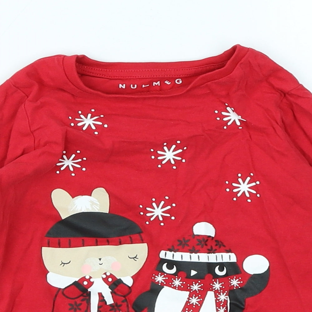 Nutmeg Girls Red   Basic T-Shirt Size 2-3 Years  - Christmas