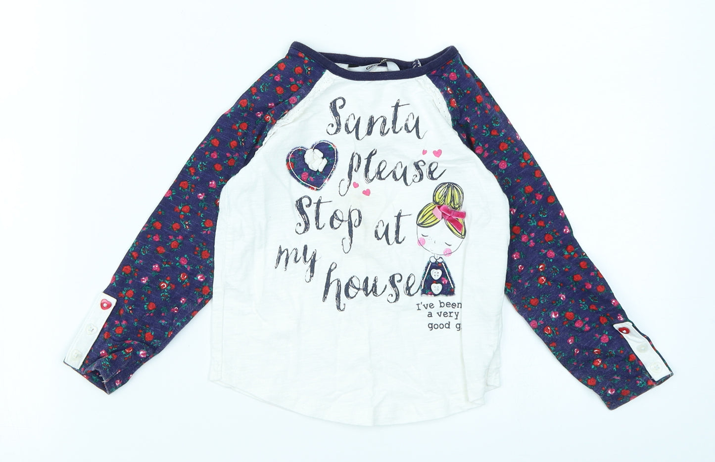 George Girls White Floral  Basic T-Shirt Size 2-3 Years  - Christmas