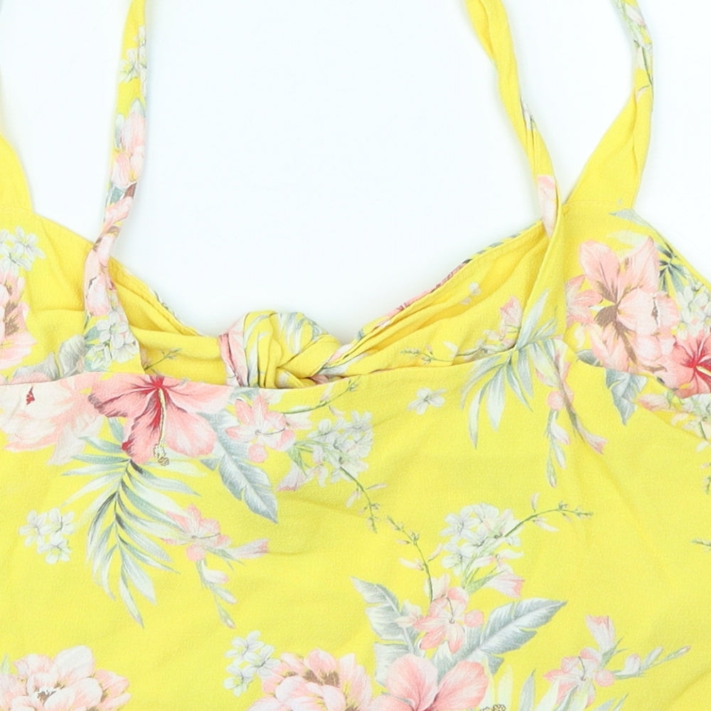 New Look Womens Yellow Floral  Cropped Blouse Size 16