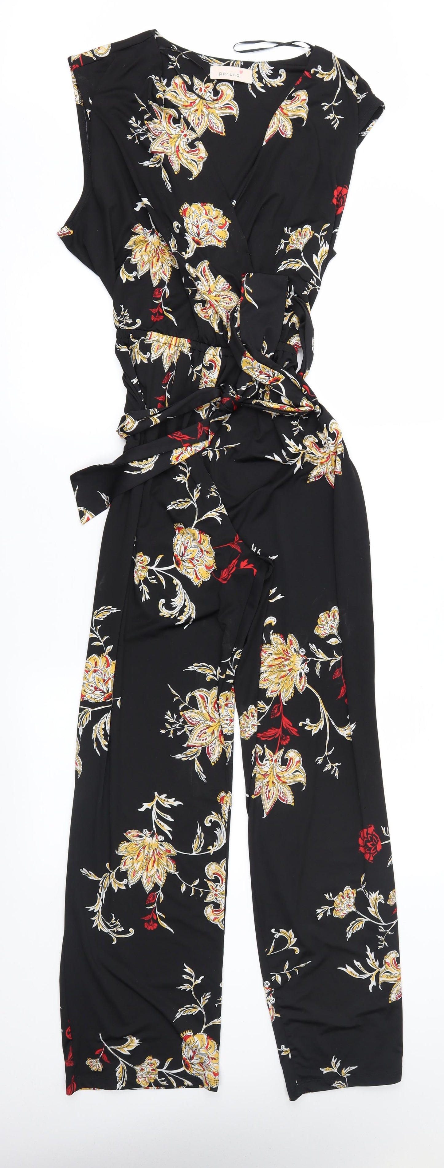 Per Una Womens Black Floral  Jumpsuit One-Piece Size 14 L27 in