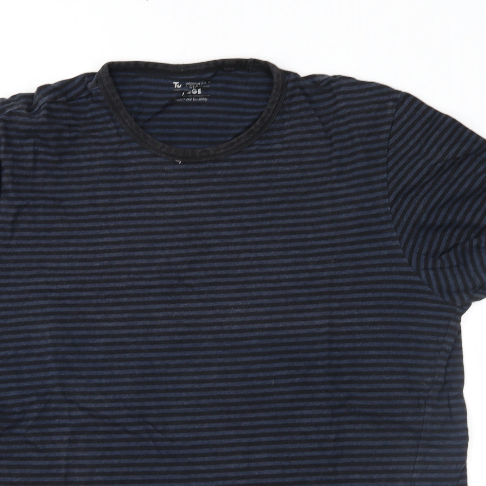 TU Mens Black Striped   T-Shirt Size L