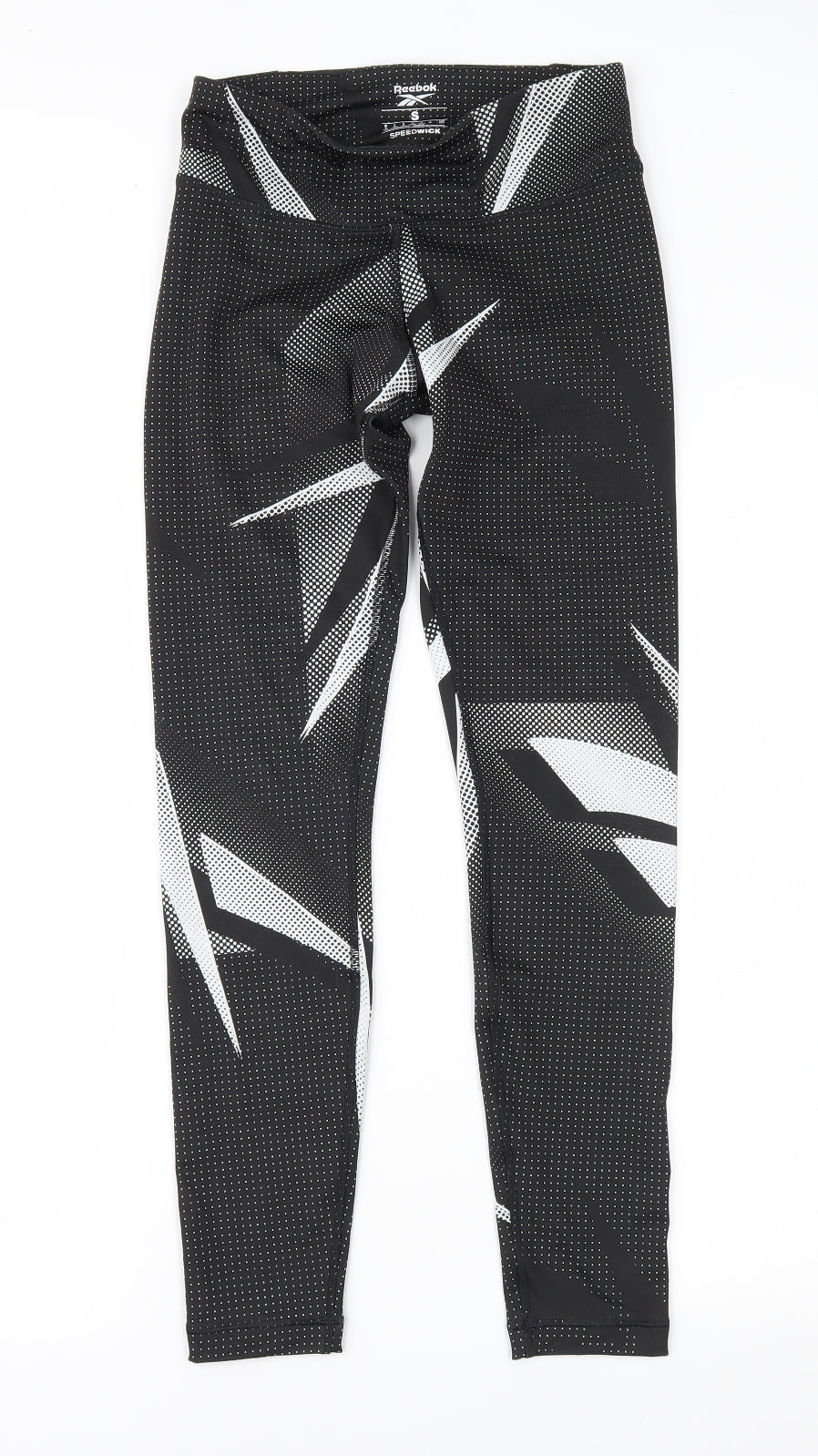 Reebok Womens Black Geometric  Compression Leggings Size S L27 in
