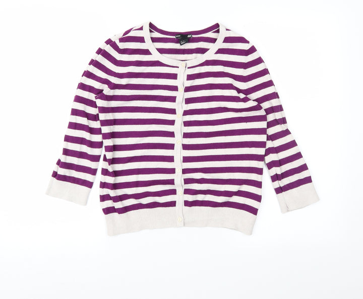 H&M Womens Purple Striped Cardigan Jumper Size S