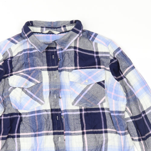 George Womens Blue Check  Basic Button-Up Size 14