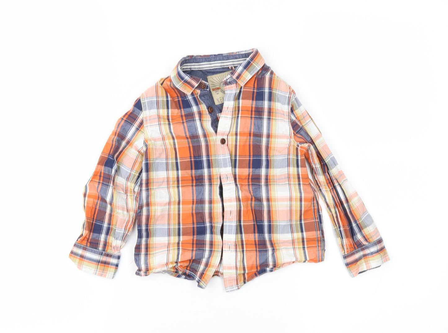 NEXT Boys Orange Check  Basic Button-Up Size 2-3 Years