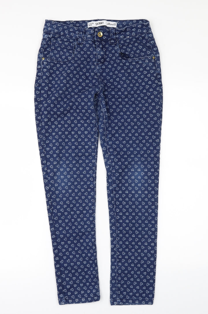 Denim & Co. Girls Blue Geometric Denim Skinny Jeans Size 12 Years