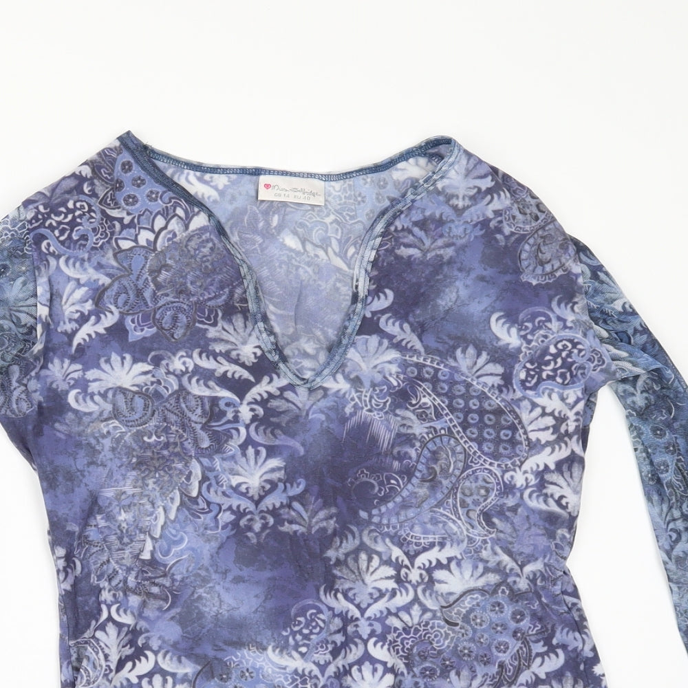 Miss Selfridge Womens Blue Geometric  Basic T-Shirt Size 14