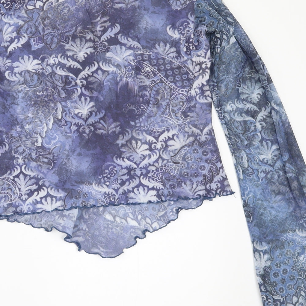 Miss Selfridge Womens Blue Geometric  Basic T-Shirt Size 14