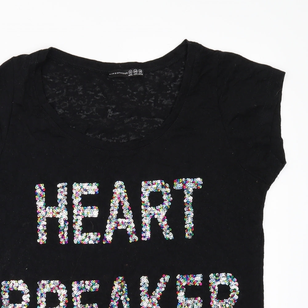 Primark Womens Black   Basic T-Shirt Size 12  - HEART BREAKER