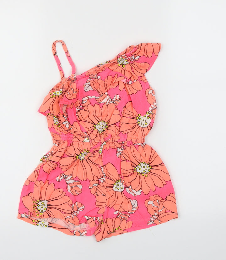 Next Girls Orange Floral Playsuit One-Piece Size 4 Years