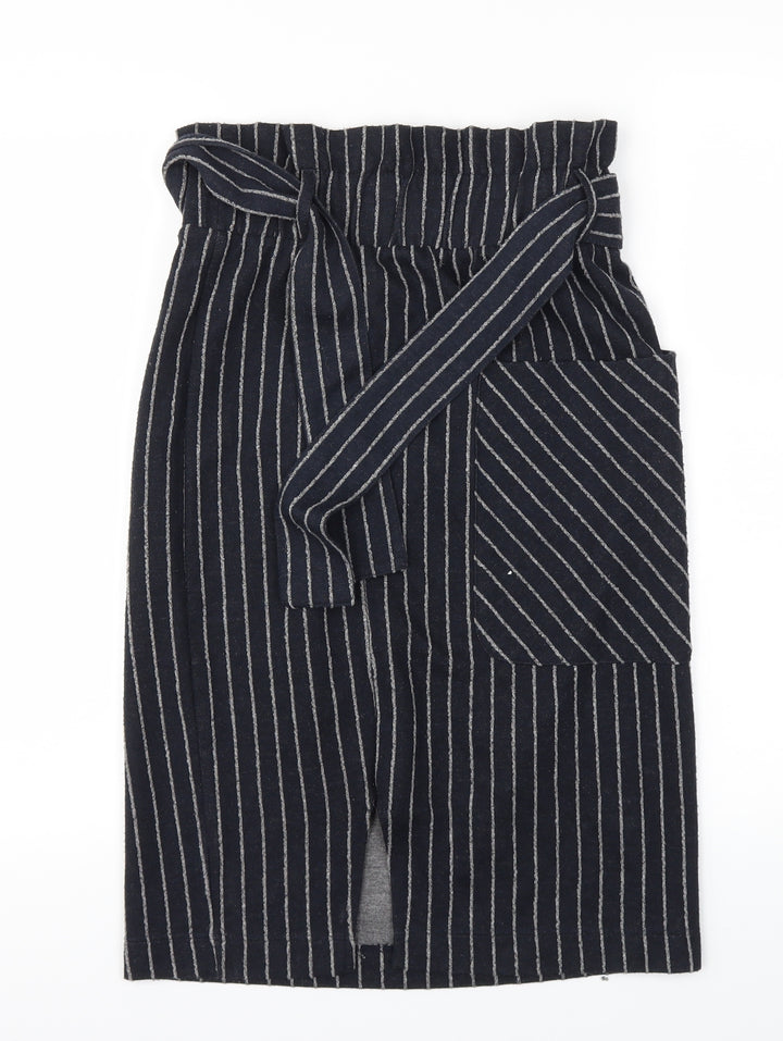 Next Womens Blue Striped A-Line Skirt Size 8 - Stretch waistband