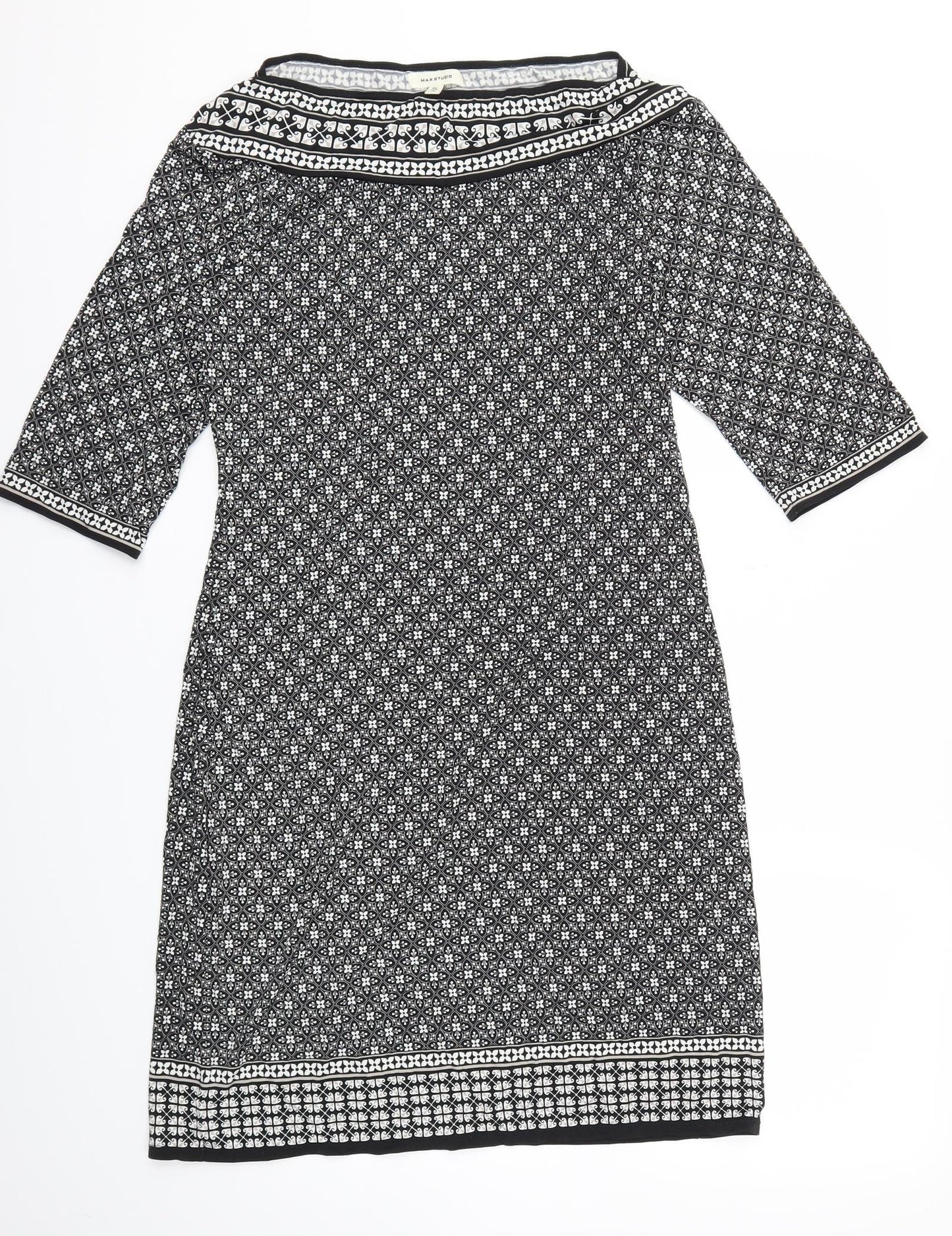 Max Studio Womens Black Argyle/Diamond  Fit & Flare  Size XL