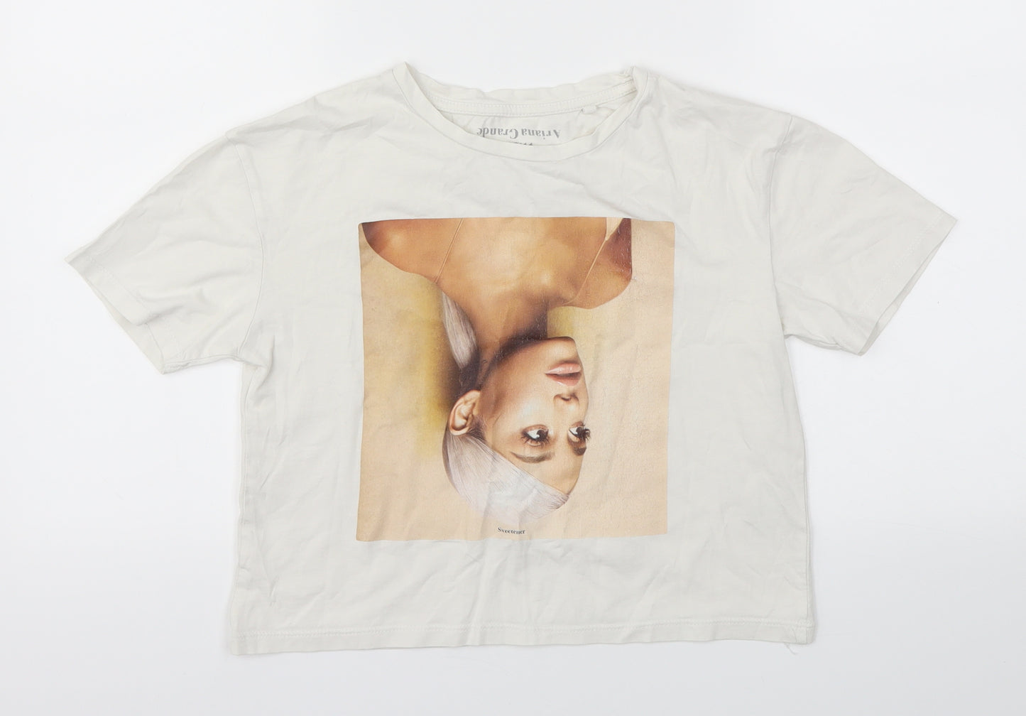 Ariana Grande Girls Ivory Animal Print  Basic T-Shirt Size 10-11 Years