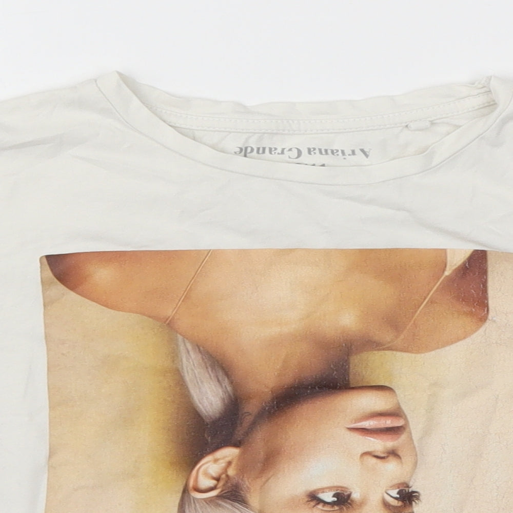 Ariana Grande Girls Ivory Animal Print  Basic T-Shirt Size 10-11 Years