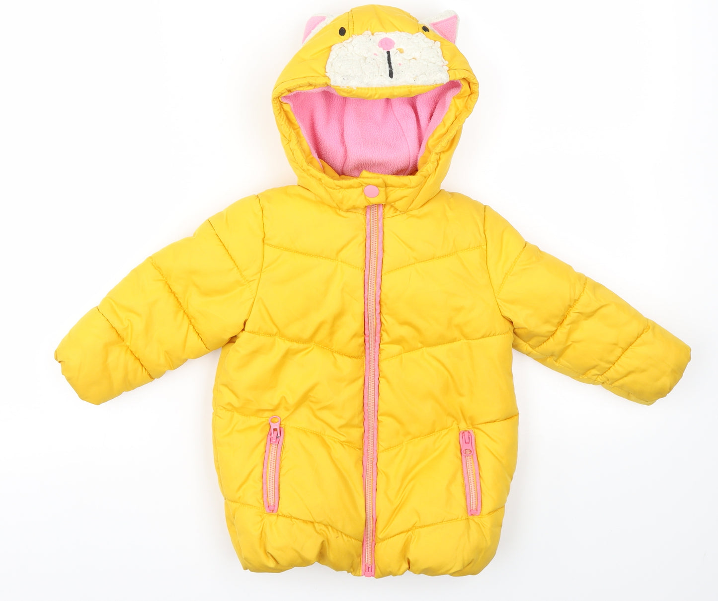 Next  Girls Yellow Animal Print  Basic Coat Coat Size 12-18 Months