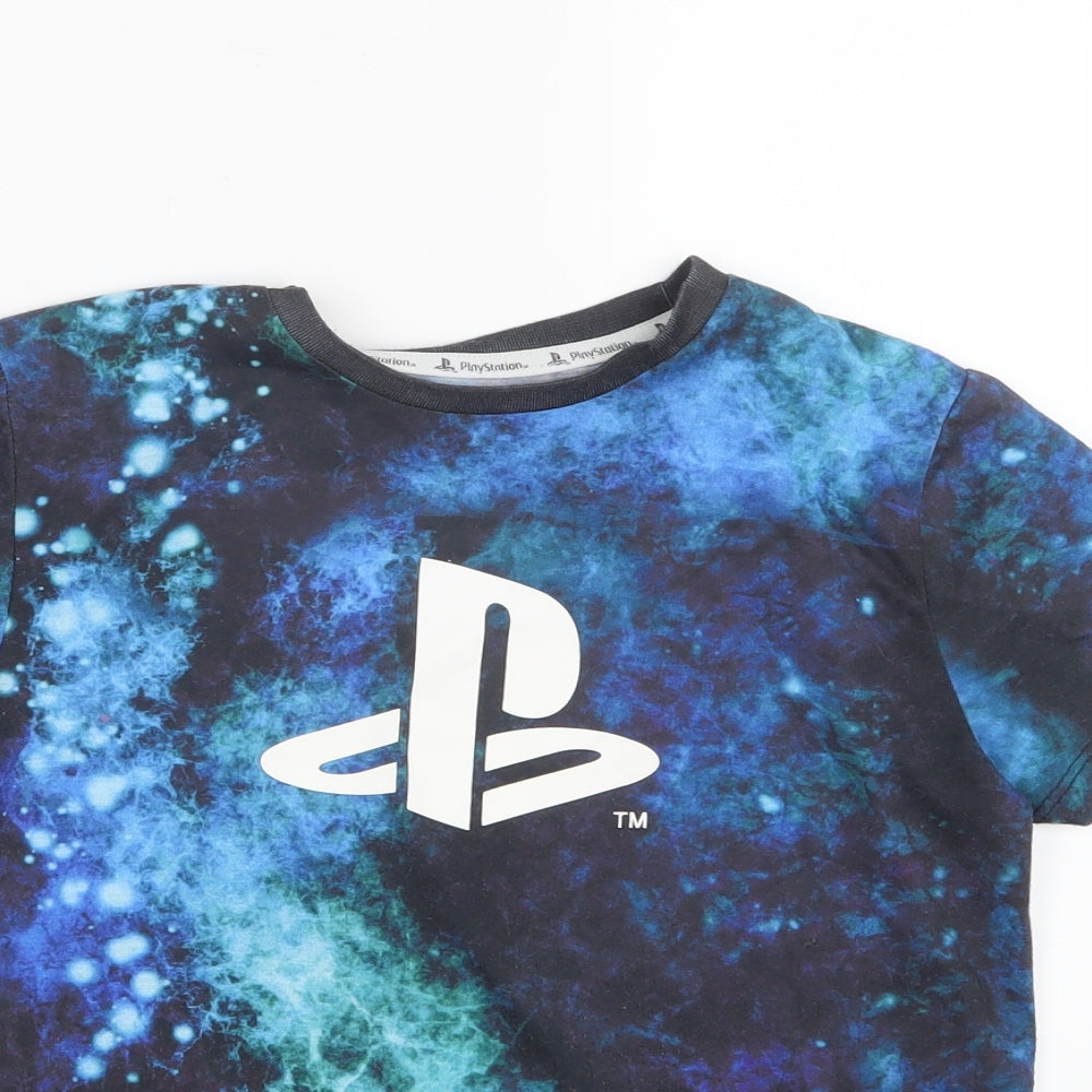 Primark Boys Blue Geometric  Basic T-Shirt Size 8-9 Years  - Play Station