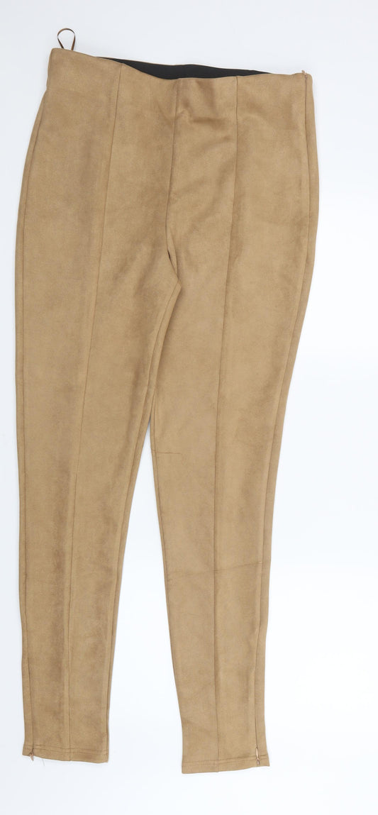 Front view of In the Style women’s beige trousers, size UK 16, 30.5-inch leg