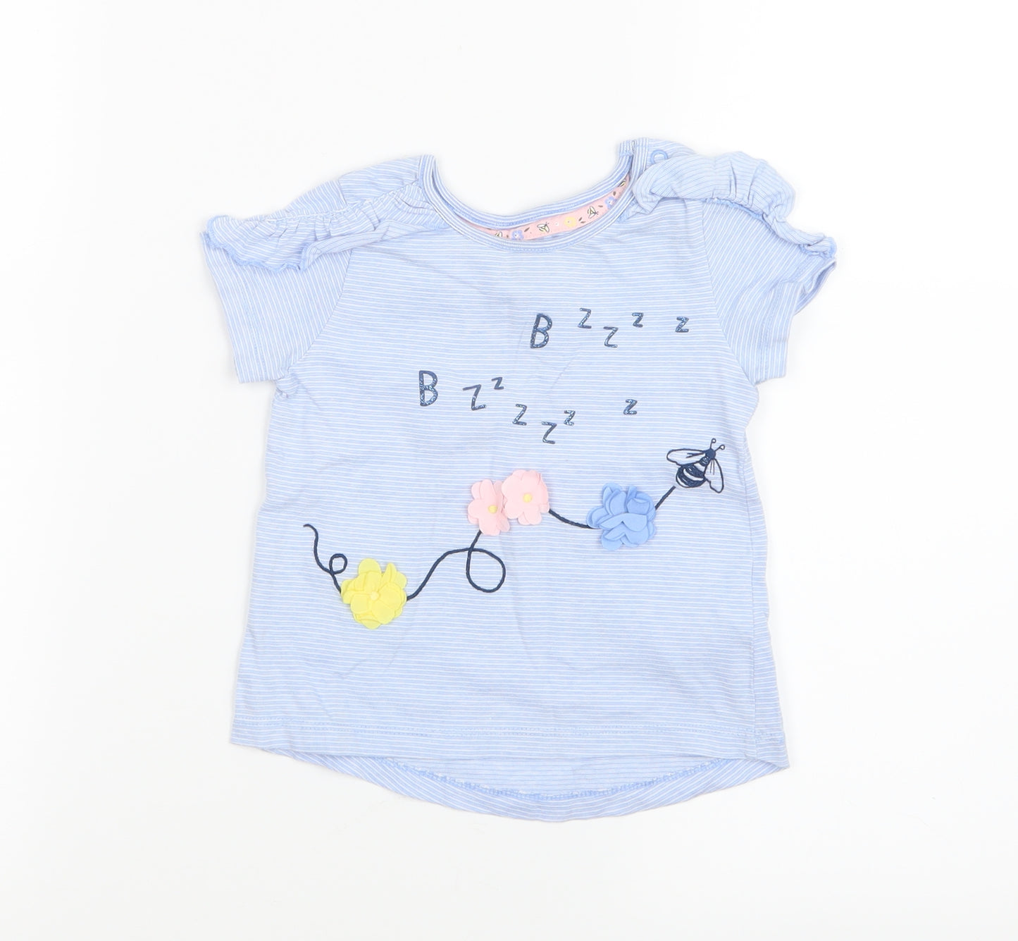 F&F Girls Blue Striped  Basic T-Shirt Size 12-18 Months