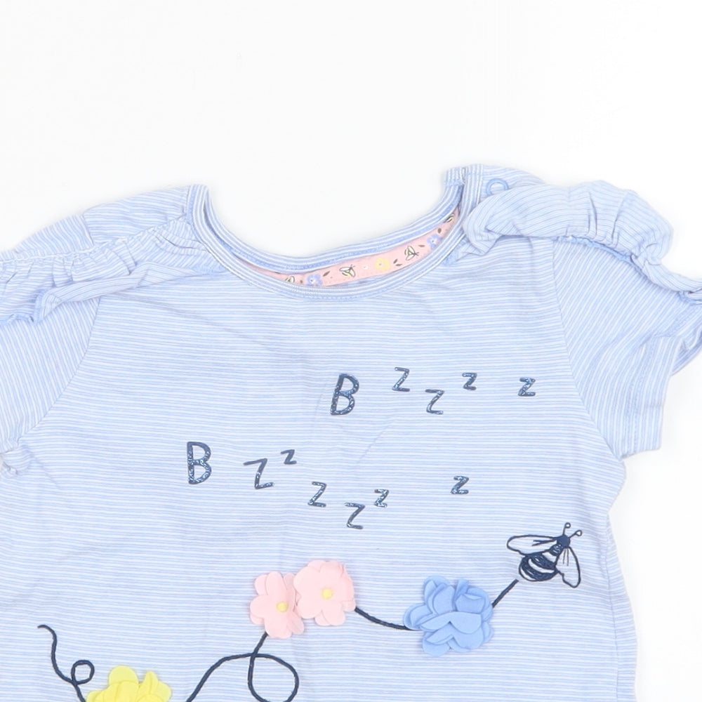 F&F Girls Blue Striped  Basic T-Shirt Size 12-18 Months