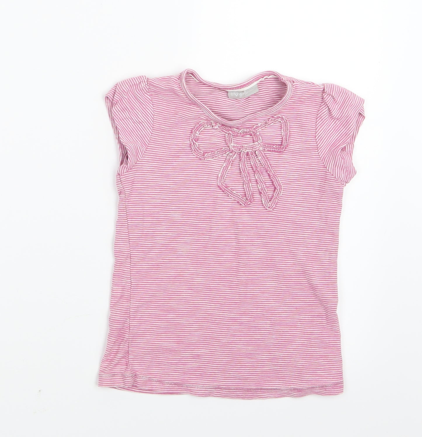 Matalan Girls Pink Striped  Basic T-Shirt Size 6-7 Years