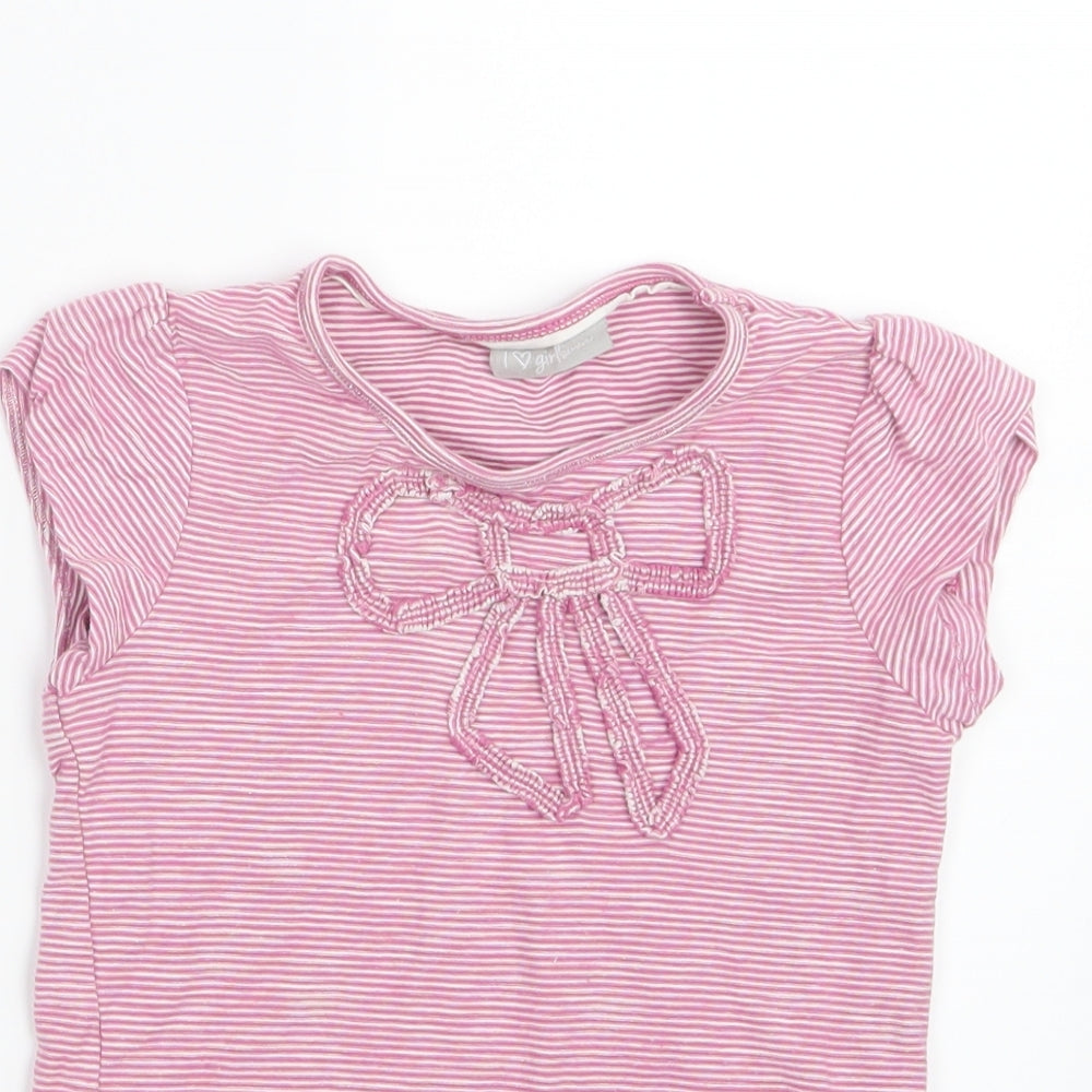 Matalan Girls Pink Striped  Basic T-Shirt Size 6-7 Years