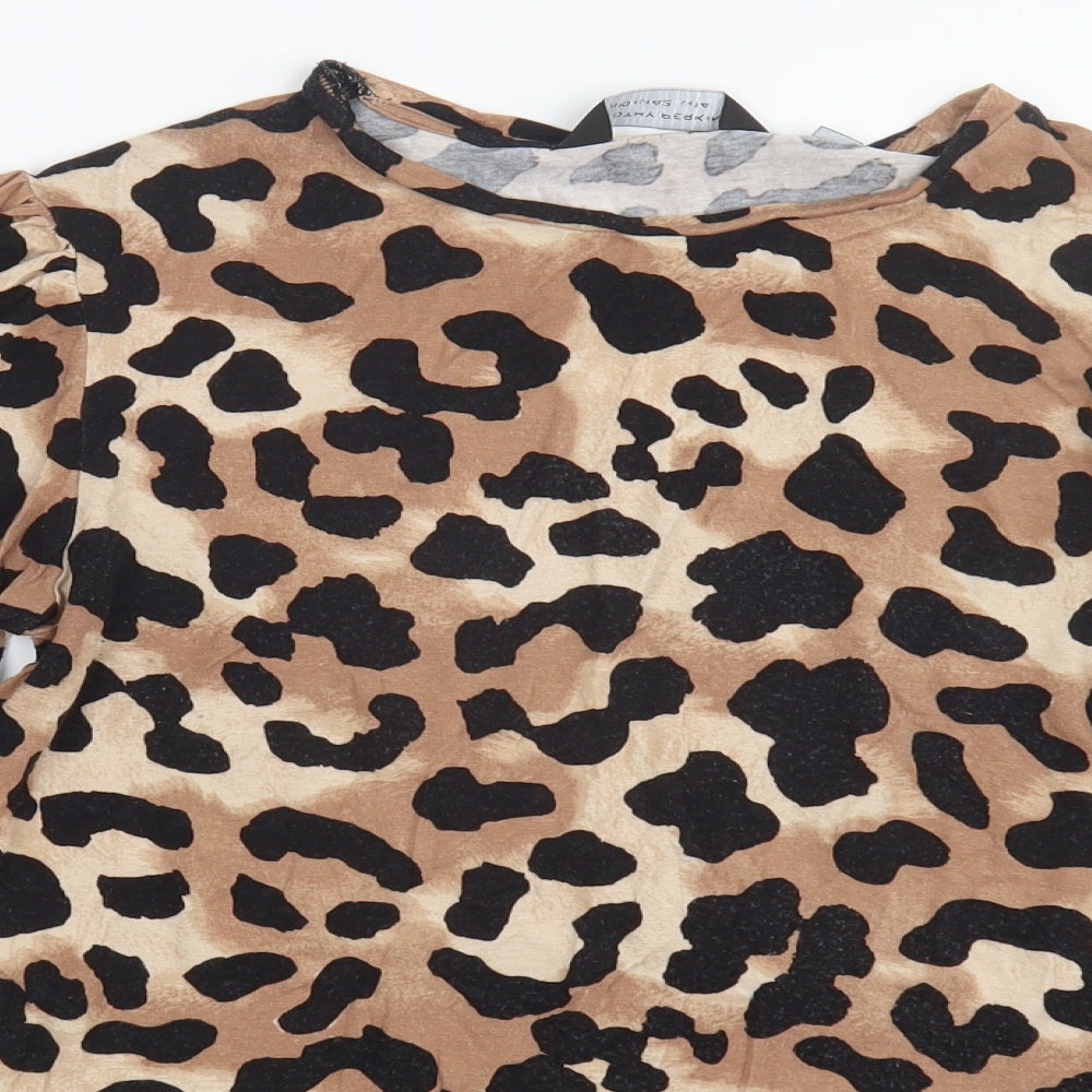Dorothy Perkins Womens Brown Animal Print  Basic T-Shirt Size 14