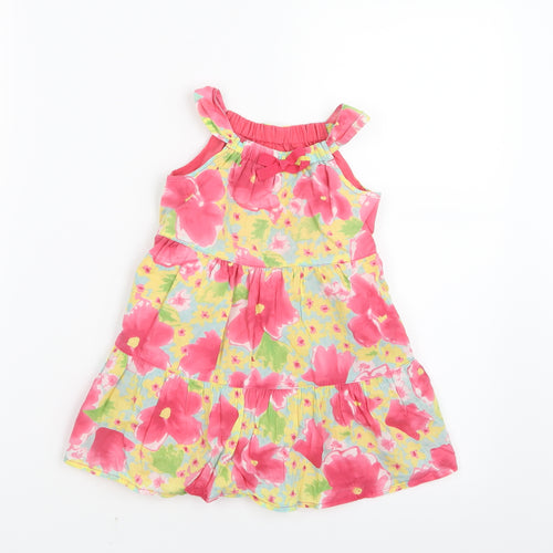 Mothercare Girls Pink Floral  T-Shirt Dress  Size 9-12 Months