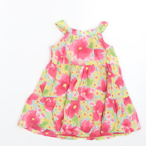 Mothercare Girls Pink Floral  T-Shirt Dress  Size 9-12 Months