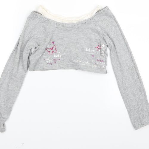 adams kids Girls Grey   Basic T-Shirt Size 7 Years  - crop