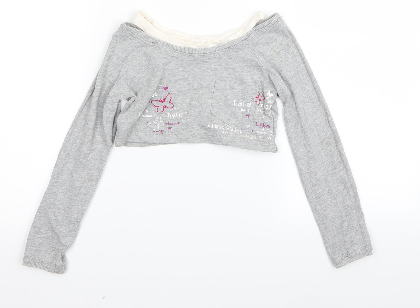 adams kids Girls Grey   Basic T-Shirt Size 7 Years  - crop