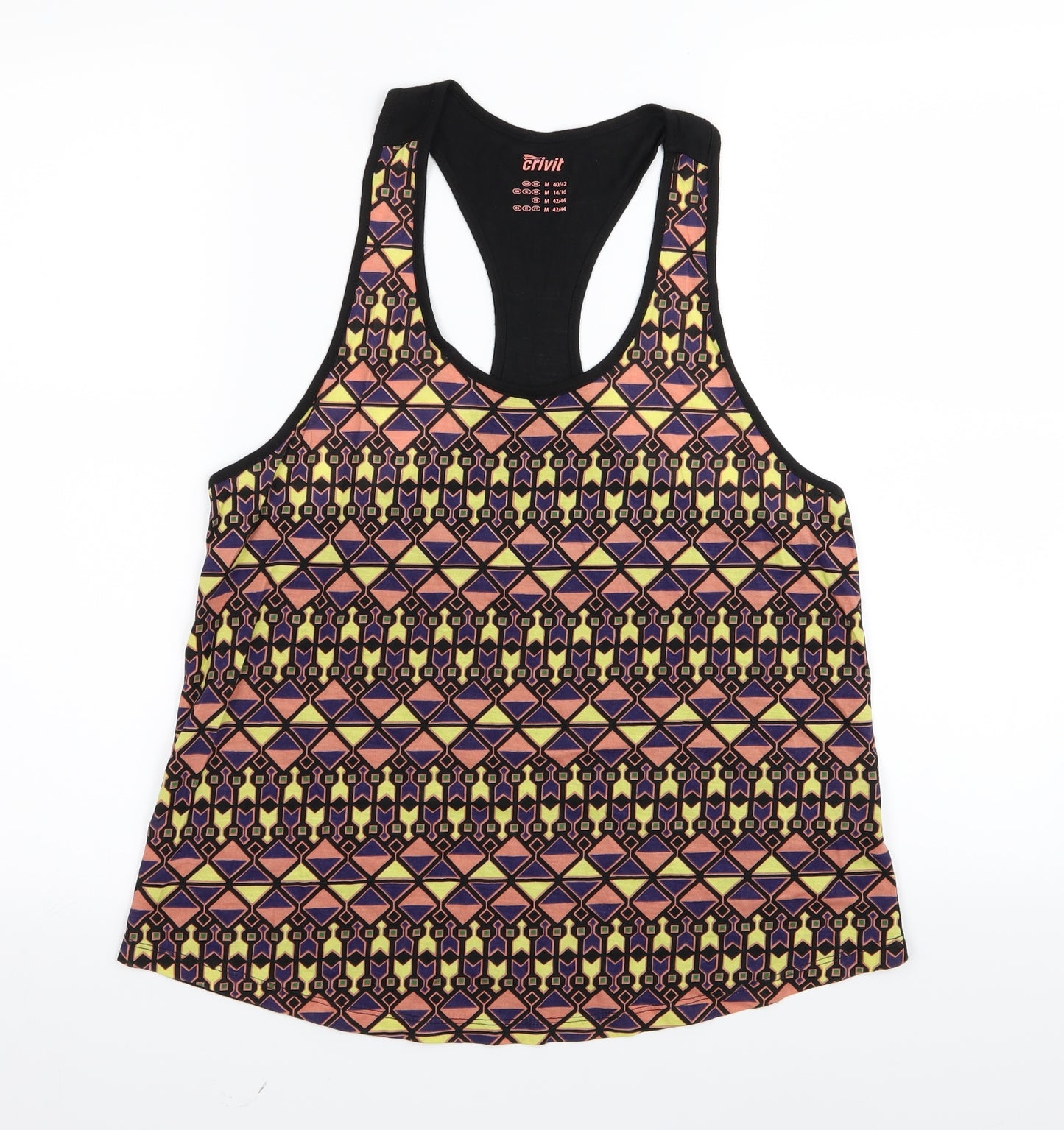 Crivit Womens Black Geometric  Basic Tank Size 14