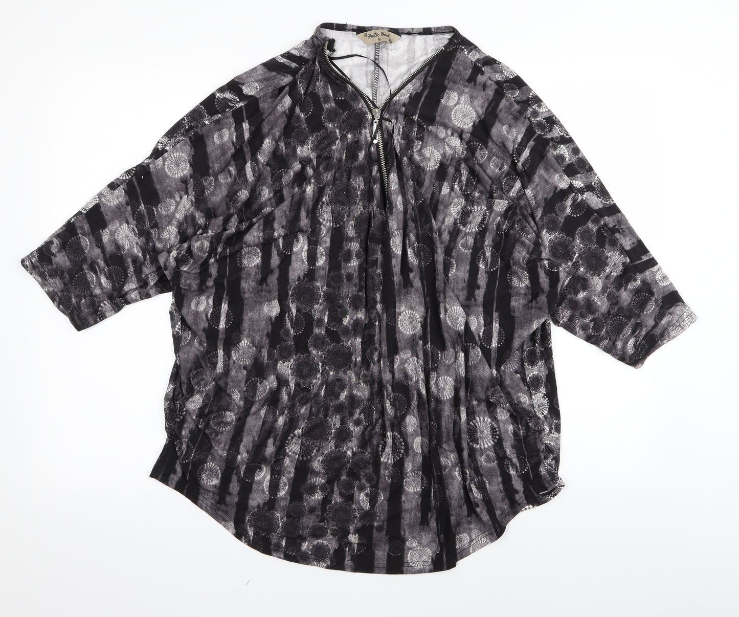 POETIC SOUL Womens Black Geometric  Basic T-Shirt Size M